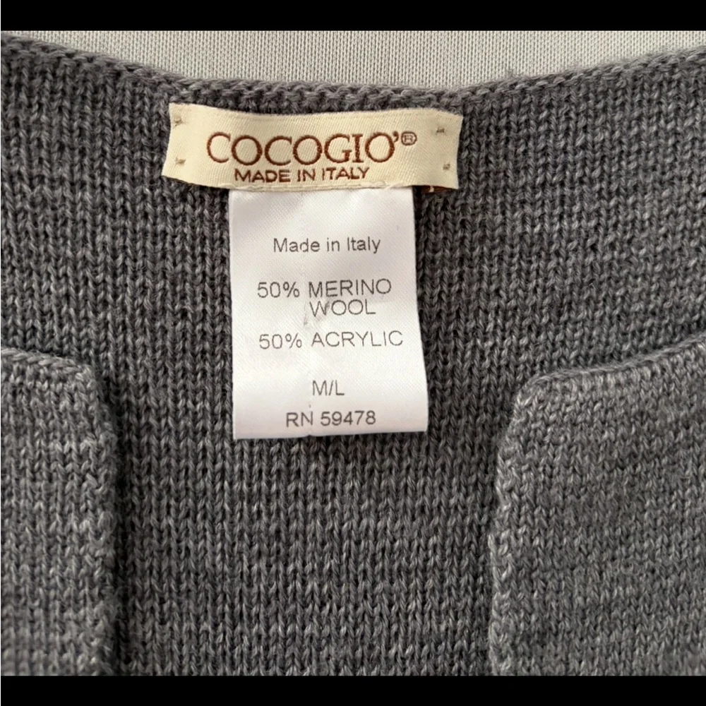 COCOGIO Made In Italy Gray Merino Wool Blend Knit Sweater Vest Size Medium Large